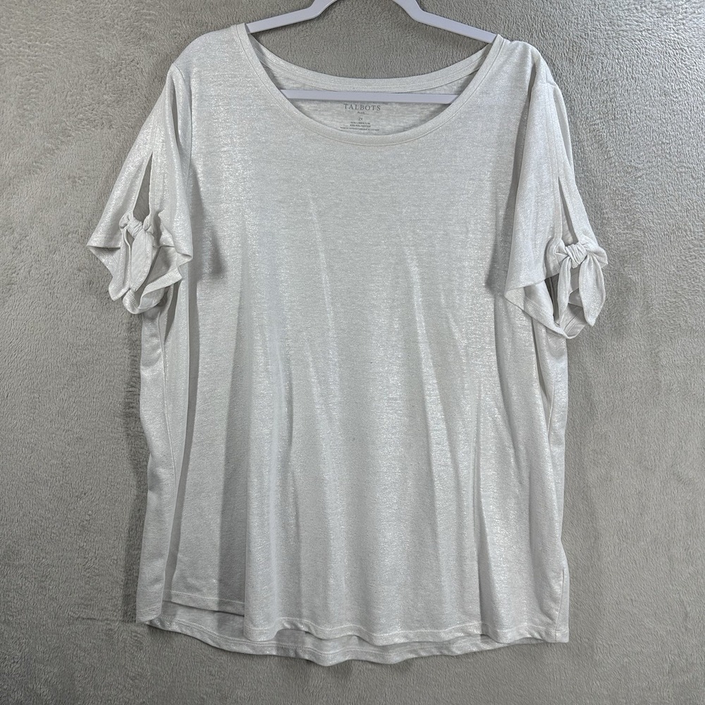 Talbots Linen Blend Short Sleeve Top Plus Size 2X‎  Ivory Shimmer